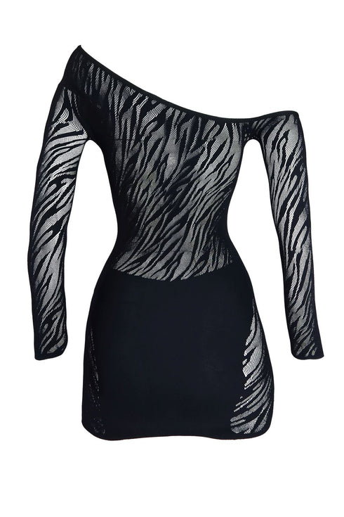 Francesca Hallow Out Off Shoulder Mini Dress - Black - EDGEbyKS